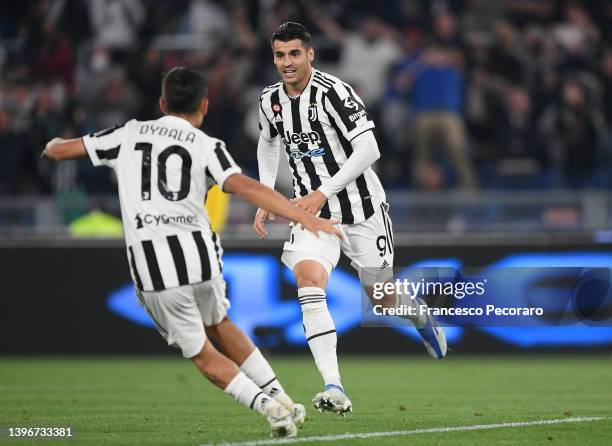 Alvaro Morata of Juventus celebrates after scoring their side's first goal during the Coppa Italia Final match between Juventus and FC Internazionale...