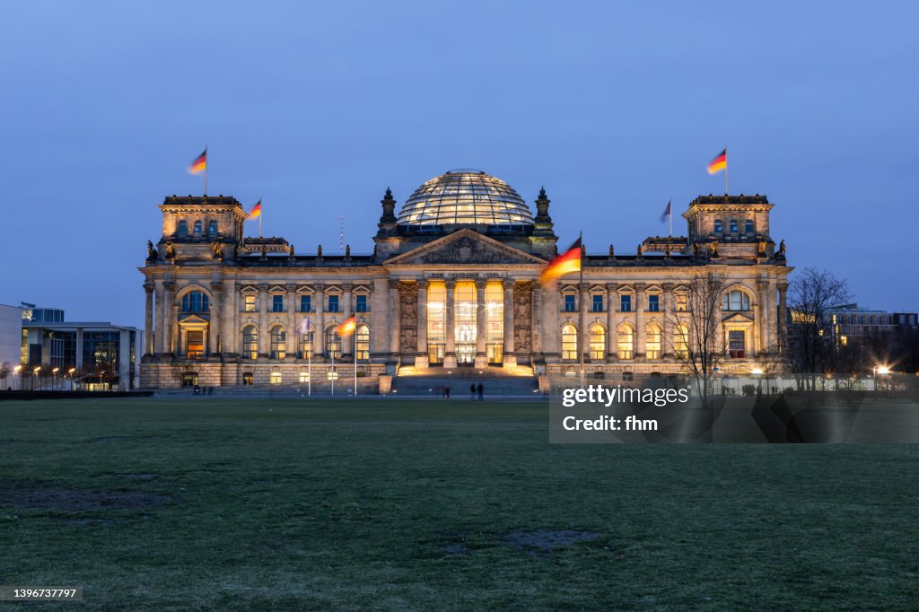 Reichstag building at blue hour (German parliament building) - Berlin, Germany