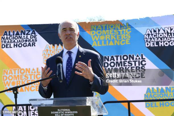 Senator Bob Casey Jr. Speaks at the National Domestic Workers Alliance Care Workers Can't Wait rally on May 11, 2022 in Washington, DC.