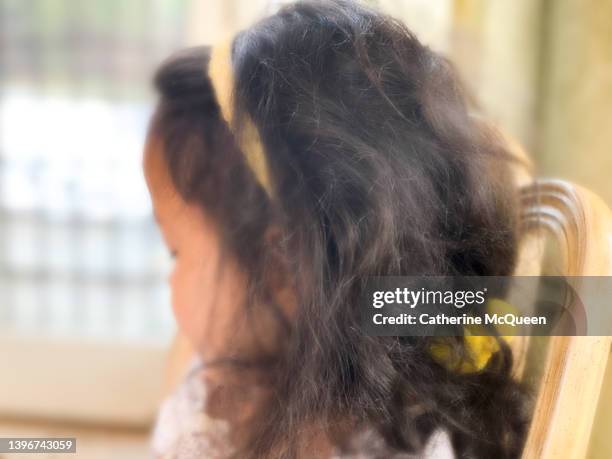 side portrait of a cute girl with eyes shut - hair band stock pictures, royalty-free photos & images