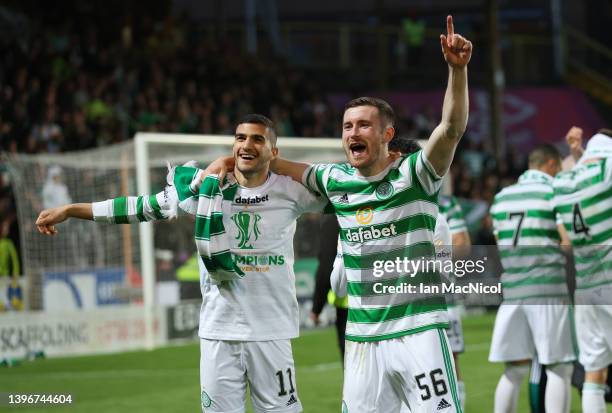 Liel Abada and Anthony Ralston of Celtic celebrate after winning the Cinch Scottish Premiership title following the Cinch Scottish Premiership match...