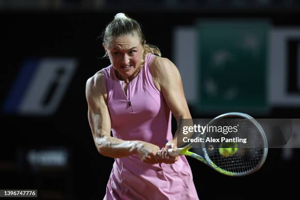 Aliaksandra Sasnovich in her women's singles second round match against Paula Badosa of Spain during day four of the Internazionali BNL D'Italia at...