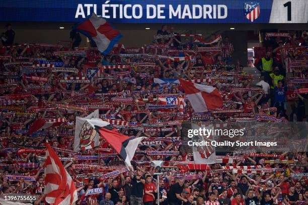 Atletico de Madrid fans wave a scarf during the La Liga Santander match between Club Atletico de Madrid and Real Madrid CF at Estadio Wanda...