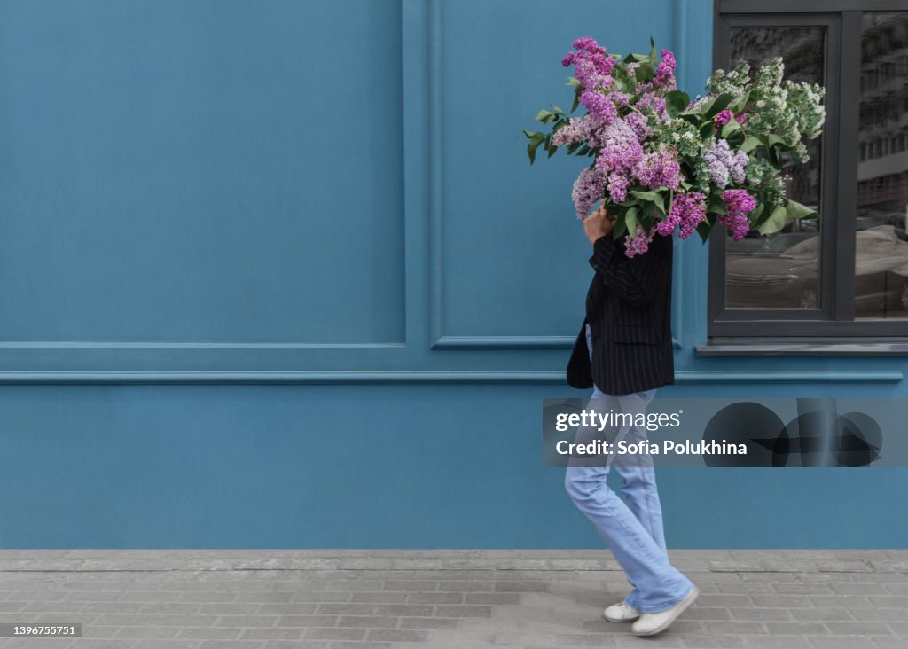 Lilacs bouquet. Photo with copy space
