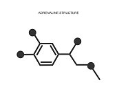 Adrenaline icon. Chemical molecular structure. Epinephrine hormone produced by the adrenal gland. Vector graphic illustration