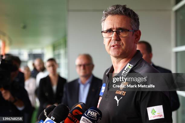 Leon Cameron speaks to the media during a GWS Giants AFL press conference at Giants HQ on May 12, 2022 in Sydney, Australia.