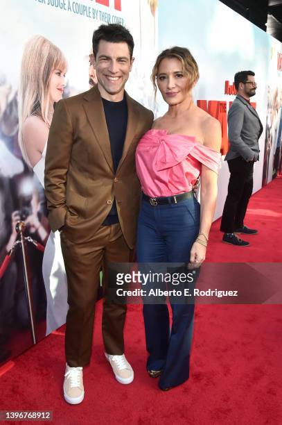 Max Greenfield and Tess Sanchez attend the Global Premiere of Hulu's Original Film "The Valet" at The Montalban on May 11, 2022 in Hollywood,...