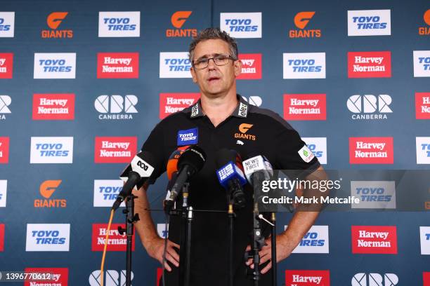 Leon Cameron speaks to the media during a GWS Giants AFL press conference at Giants HQ on May 12, 2022 in Sydney, Australia.