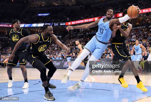 Jaren Jackson Jr. #13 of the Memphis Grizzlies saves the ball against the Golden State Warriors during the second quarter in Game Five of the 2022...