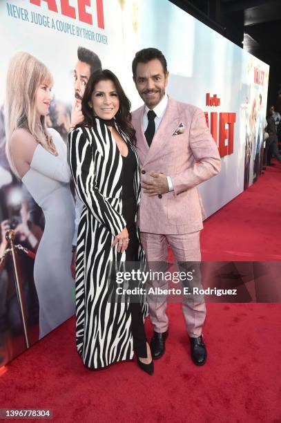 Alessandra Rosaldo and Eugenio Derbez attend Hulu's Original Film "The Valet" Global Premiere at The Montalban Theatre on May 11, 2022 in Hollywood,...