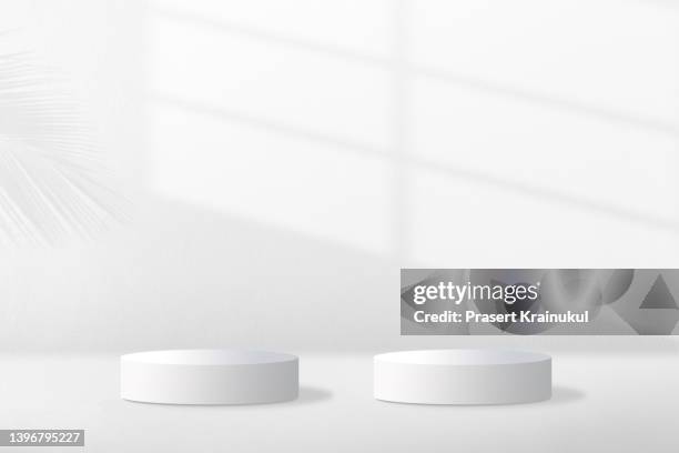 cylinder podium for mock up presentation. - two objects stock pictures, royalty-free photos & images