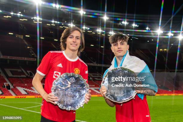 Alvaro Fernandez and Alejandro Garnacho of Manchester United U18s celebrates after the FA Youth Cup Final between Manchester United U18s and...