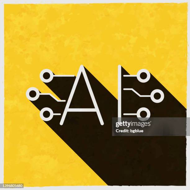artificial intelligence ai and circuit board. icon with long shadow on textured yellow background - artificial intelligence logo stock illustrations