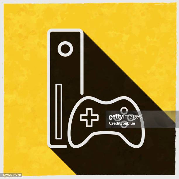 game console with gamepad. icon with long shadow on textured yellow background - big tech stock illustrations