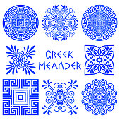 Collection of vector ornaments in the old classical Greek style