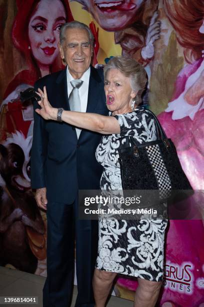 Eric del Castillo and his wife Kate Trillo pose for photo during premier function of Caperucita, Que onda con tu abuelita play, at Teatro Silvia...