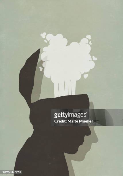 brain of silhouetted profile exploding - emotional stress stock illustrations