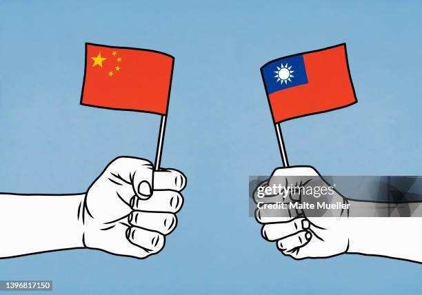 illustrations, cliparts, dessins animés et icônes de hands holding flags of china and taiwan - drapeau chinois