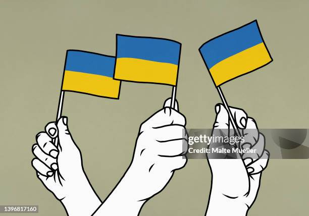 hands waving flags of ukraine - endurance 幅插畫檔、美工圖案、卡通及圖標