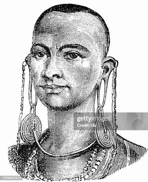 ear stretchers, native man of africa, portrait with jewelry - ear piercing stock illustrations