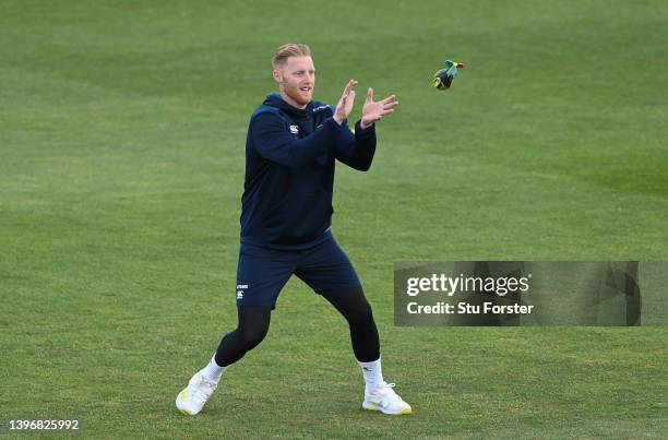 Durham player Ben Stokes warms up prior to day one of the LV= Insurance County Championship match between Durham and Glamorgan at The Riverside on...