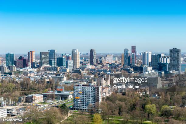 aerial view of the rotterdam skyline - rotterdam aerial stock pictures, royalty-free photos & images