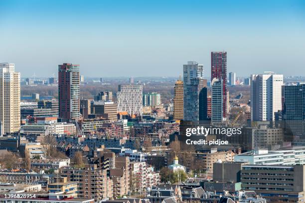 aerial view of the rotterdam skyline - rotterdam aerial stock pictures, royalty-free photos & images
