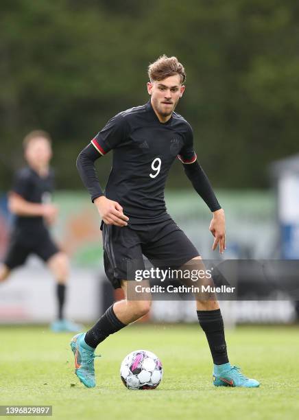 Leonardo Vonic of Germany runs with the ball during the international friendly match between Denmark U19 and Germany U19 at DS Arena on May 11, 2022...