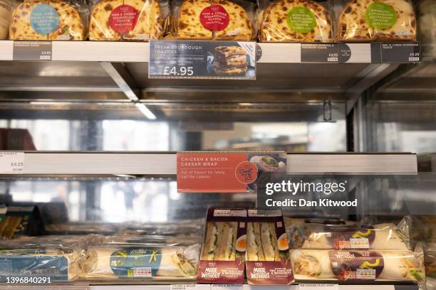 Items containing chicken are removed from shelves in a branch of Marks and Spencer on May 12, 2022 in London, England. Supermarkets and Cafes have...