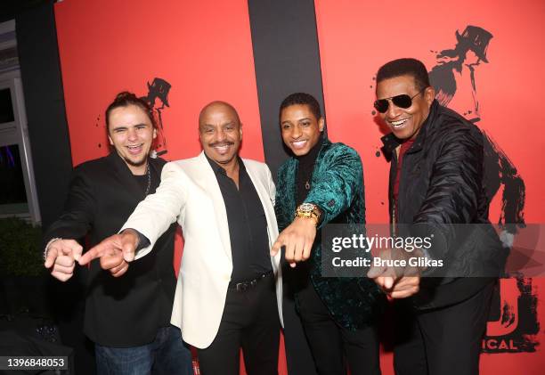 Prince Jackson, Marlon Jackson, Myles Frost and Jackie Jackson and pose at The MJ, The Michael Jackson Musical Celebrates the 2021-2022 Broadway...