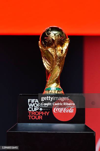 Detailed view of the Original FIFA World Cup Trophy that was unveiled at Dubai’s Coca-Cola Arena before it embarks on its fifth journey, traveling to...