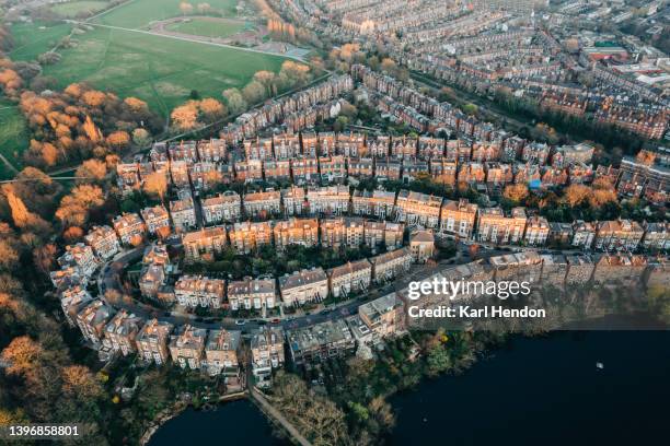 an aerial view of london houses at sunset, hampstead - hampstead heath - fotografias e filmes do acervo