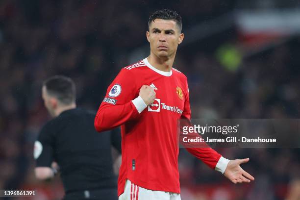 Cristiano Ronaldo of Manchester United during the Premier League match between Manchester United and Brentford at Old Trafford on May 02, 2022 in...