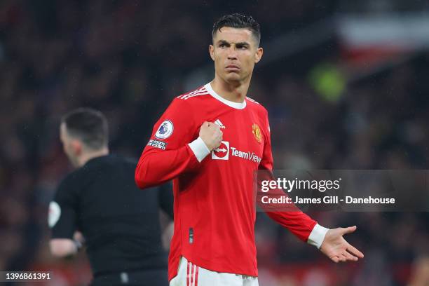 Cristiano Ronaldo of Manchester United during the Premier League match between Manchester United and Brentford at Old Trafford on May 02, 2022 in...