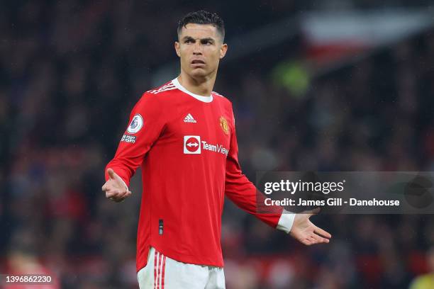 Cristiano Ronaldo of Manchester United during the Premier League match between Manchester United and Brentford at Old Trafford on May 02, 2022 in...