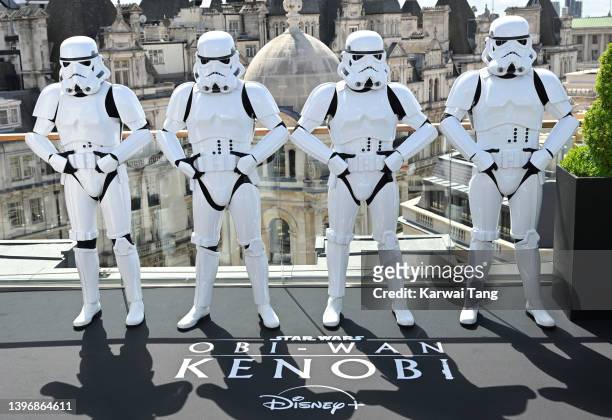 Stormtroopers attend the "Obi-Wan Kenobi" photocall at the Corinthia Hotel London on May 12, 2022 in London, England.