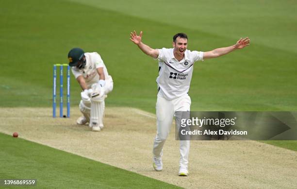 Toby Roland-Jones of Middlesex appeals unsucesfully for the wicket of Haseeb Hameed of Nottinghamshire during Day One of the LV= Insurance County...