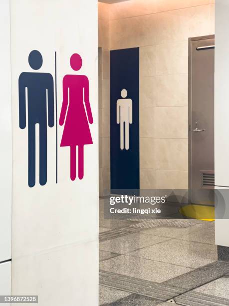 signs for men and women in public toilets - public restroom door stock pictures, royalty-free photos & images