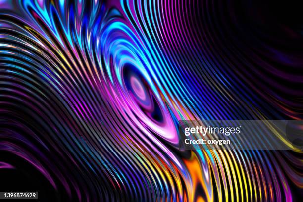 abstract striped waves flowing chromatic neon blue pink purple on black background - black colour 個照片及圖片檔