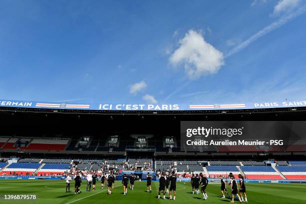 General view during a Paris Saint-Germain training session at Parc des Princes on May 12, 2022 in Paris, France.