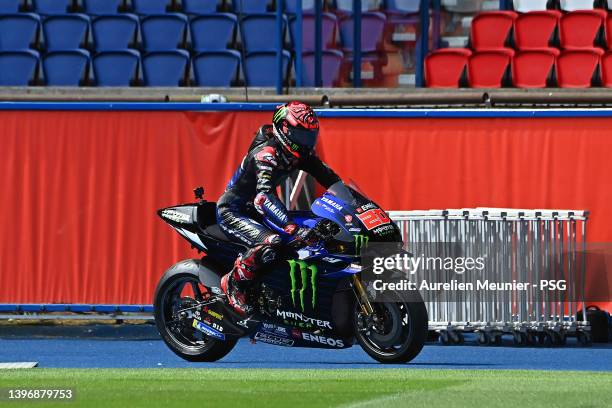 Moto GP World Champion Fabio Quartararo attends a Paris Saint-Germain training session at Parc des Princes on May 12, 2022 in Paris, France.