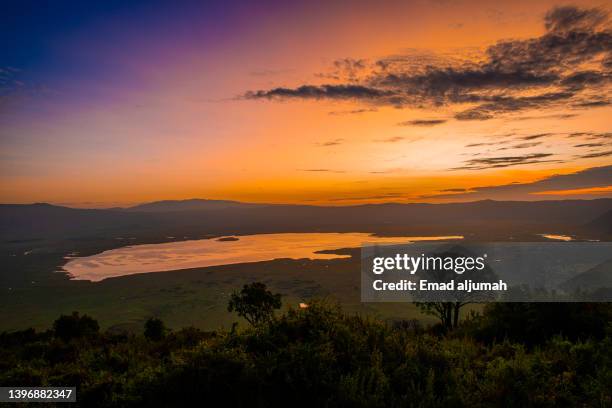 milky way galaxy (stars) over lake magadi in ngorongoro crater, tanzania - アルーシャ地区 ストックフォトと画像