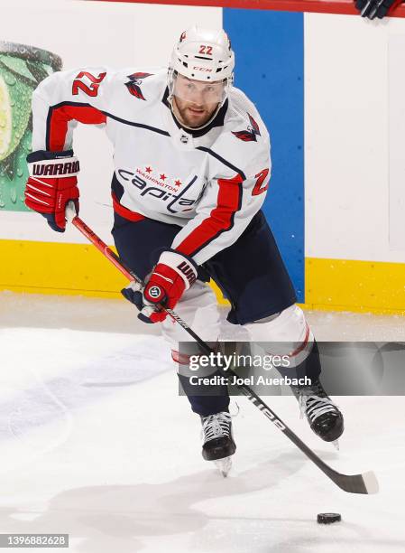 Johan Larsson of the Washington Capitals skates with the puck against the Florida Panthers in Game Five of the First Round of the 2022 NHL Stanley...