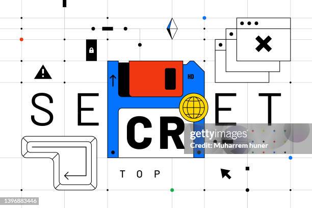 stockillustraties, clipart, cartoons en iconen met both retro and futuristic technology and digital vector background. top secret concept. - typographies