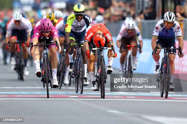 Arnaud Demare of France and Team Groupama - FDJ Purple Points Jersey, Hailu Biniam Girmay of Eritrea and Team Intermarché - Wanty - Gobert Matériaux,...