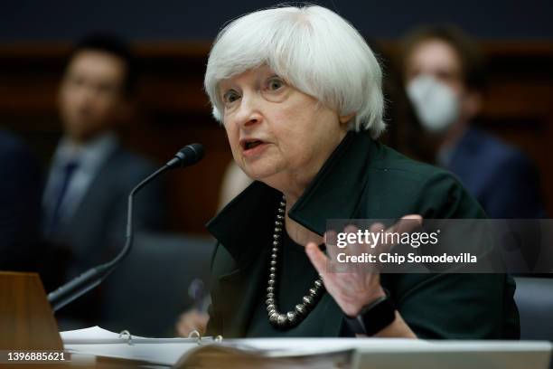 Treasury Secretary Janet Yellen testifies before the House Financial Services Committee in the Rayburn House Office Building on Capitol Hill on May...