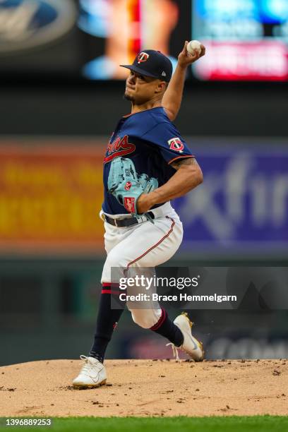 Chris Archer of the Minnesota Twins pitches against the Houston Astros on May 11, 2022 at Target Field in Minneapolis, Minnesota.