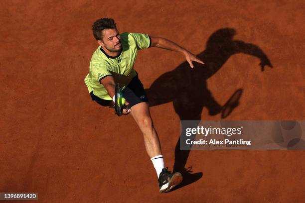 Stan Wawrinka of Switzerland plays a forehand against Novak Djokovic of Serbia during the Men's Singles Round 3 match on day five of Internazionali...