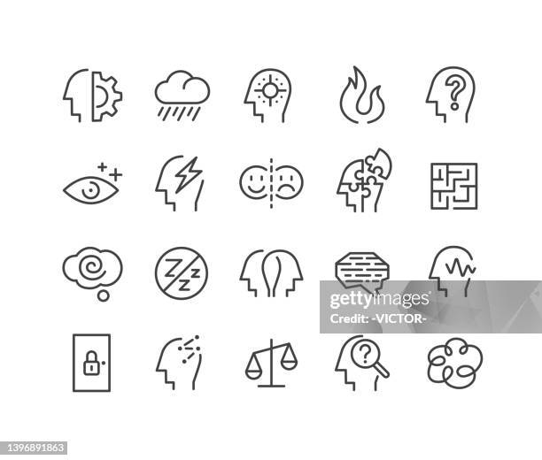 illustrations, cliparts, dessins animés et icônes de icônes de problèmes psychologiques - classic line series - gachette