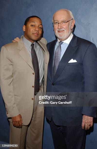 Portrait of American Jazz musician and composer Wynton Marsalis and President of Blue Note Records Bruce Lundvall, New York, New York, March 20,...